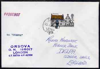 Great Britain used in Lisbon (Portugal) 1970 Paquebot cover to England carried on SS Orsova with various paquebot and ships cachets