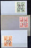 Yugoslavia - Trieste 1954 Pictorial set of 3 in blocks of 4 on 3 plain unaddressed covers each with first day cancels (the 5d applied upside down)