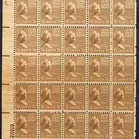 United States 1938-54 Martha Washington 1.5c very fine mounted mint corner block of 25 with overall colour wash, attractive variety, SG 801