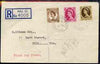 Great Britain 1952-54 Wilding 5d, 8d & 1s Tudor wmk on plain registered cover with first day cancel (typed address)