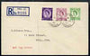 Great Britain 1952-54 Wilding 3d, 6d & 7d Tudor wmk on plain registered cover with first day cancel (typed address)