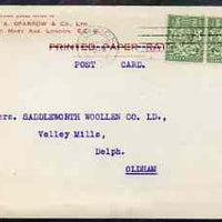 Great Britain 1932 Commercial postcard bearing pair KG5 1/2d with 'WAS & Co' perfin (W A Sparrow & Co Ltd), fine