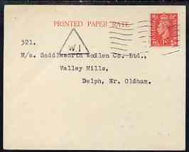Great Britain 1948 Commercial postcard bearing KG6 1d pale scarlet with 'D' perfin (Debenham & Company), triangular W1 cancel