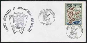 French Southern & Antarctic Territories 1969 Cape Geology Map 200f on cover with first day of issue cancel, SG 56