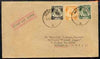 Malaya - Negri Sembilan 1949 cover to Bombay bearing Arms 1c, 2c & 3c with first day Seremban cancels