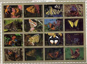 Umm Al Qiwain 1972 Butterflies sheetlet containing 16 values cto used (Mi 1498-1513A)