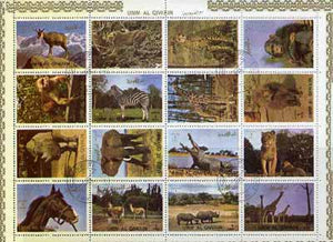 Umm Al Qiwain 1972 Animals #2 sheetlet containing 16 values cto used (Mi 1002-17)