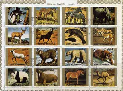 Umm Al Qiwain 1972 Animals #4 sheetlet containing 16 values cto used (Mi 1370-85A)