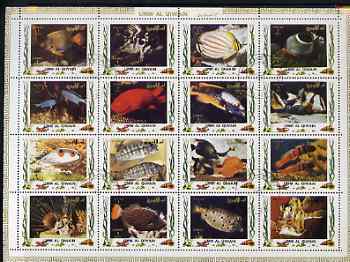 Umm Al Qiwain 1972 Fish #1 sheetlet containing 16 values cto used (Mi 1306-21)