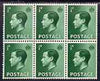 Great Britain 1936 Edward 1/2d block of 6 with inverted watermark, probably ex booklet, perfs very slightly trimmed at right