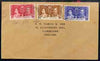 British Virgin Islands 1937 KG6 Coronation set of 3 on cover with first day cancel addressed to the forger, J D Harris.,Harris was imprisoned for 9 months after Robson Lowe exposed him for applying forged first day cancels to Coro……Details Below