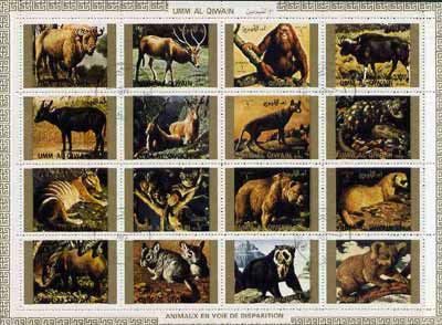 Umm Al Qiwain 1972 Animals #3 sheetlet containing 16 values (Endangered Species) cto used Mi 1530-45