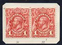 Australia 1913-14 KG5 Head 1d red horiz pair stated to be positions 31 & 32 mounted mint, SG17