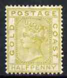 Gold Coast 1876-84 QV 1/2d olive-yellow heavily mounted SG4
