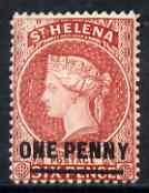 St Helena 1884-94 QV Crown CA 1d showing worn plate - weak printing in upper left corner (position 206), mounted mint SG37/8