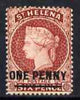 St Helena 1884-94 QV Crown CA 1d showing break in left square (position uncertain), mounted mint SG 37/8