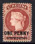 St Helena 1884-94 QV Crown CA 1d showing break in left square (position uncertain), mounted mint SG 37/8