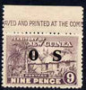 New Guinea 1925-31 Native Village 9d opt'd OS marginal unmounted mint with shiny gum, SG O28