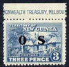 New Guinea 1925-31 Native Village 3d opt'd OS marginal unmounted mint with shiny gum, SG O25