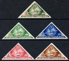Ecuador 1939 the unissued triangular Columbus set of 5 values opt'd '1939', unmounted but slight signs of ageing on gum