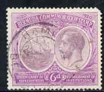 Bermuda 1920-21 KG5 Tercentenary (1st issue) 6d with Madame Joseph forged cancellation of 22 Jan 13 (type 60) corner fault SG67