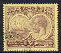 Bermuda 1920-21 KG5 Tercentenary (1st issue) 3d used with probably a Madame Joseph forged cancel type 60 (with flattened top to M) SG62