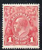 Australia 1914 KG5 Head 1d pale carmine P14 Die I fine mounted mint with inverted watermark, SG 21w