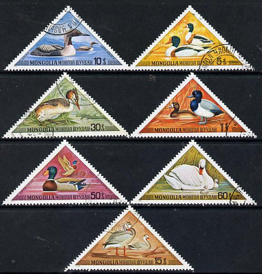 Mongolia 1973 Aquatic Birds triangular set of 7 cto used, SG 765-71