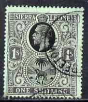 Sierra Leone 1912-21 KG5 MCA 1s black on green wmk inverted used but small thin, SG124w