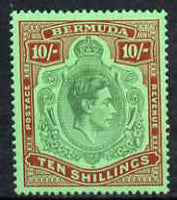 Bermuda 1938-53 KG6 10s green & deep lake on pale emerald fine mounted mint from first printing, SG 119