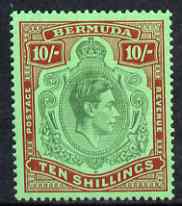 Bermuda 1938-53 KG6 10s green & deep lake on pale emerald fine mounted mint from first printing, SG 119