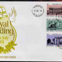 Barbuda 1981 Royal Wedding (Royal Buildings) set of 6 (3 se-tenant pairs each imperf between) on illustrated cover with first day cancel