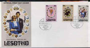 Lesotho 1981 Royal Wedding imperf set of 3 on illustrated cover with first day cancel, SG 451-53var