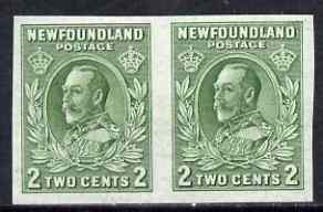 Newfoundland 1932-38 KG5 2c green imperf horizontal pair unmounted mint, SG 223a