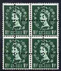 Great Britain 1952-67 Wilding 1.5d mounted mint block of 4 with double perfs, interesting forgery