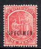 St Kitts-Nevis 1905-18 Medicinal Spring 1d carmine opt'd SPECIMEN, with gum, only 730 produced