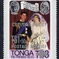 Tonga 1982 Cyclone Relief opt on self-adhesive R Wedding unmounted mint, SG 808 (blocks or gutter pairs pro rata)
