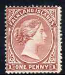Falkland Islands 1885-91 QV 1d pale claret CA wmk s/ways mounted mint SG7