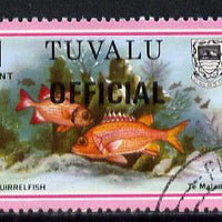 Tuvalu 1981 Official opt on 1c Squirrelfish (litho opt) SG O1a fine used and unpriced as such plus normal with typo opt (gutter pairs pro rata)