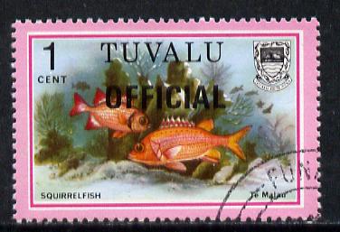 Tuvalu 1981 Official opt on 1c Squirrelfish (litho opt) SG O1a fine used and unpriced as such plus normal with typo opt (gutter pairs pro rata)