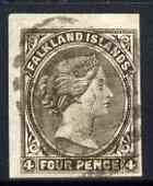 Falkland Islands 1885-91 QV 4d pale grey-black CA wmk s/ways imperf with 2 extremely large & 2 modest margins used SG9var (imperf not recorded on this value)