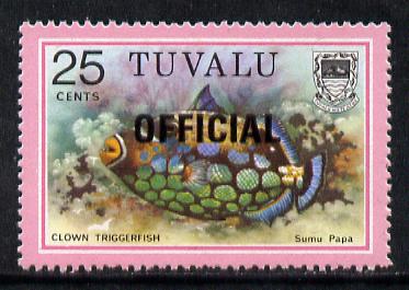 Tuvalu 1981 Official opt on 25c Clown Triggerfish (Typo opt) SG O10 (gutter pairs pro rata)