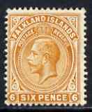 Falkland Islands 1912-20 KG5 MCA 6d orange mounted mint SG64/b