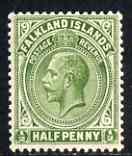 Falkland Islands 1921-28 KG5 1/2d green Script mounted mint SG73/a