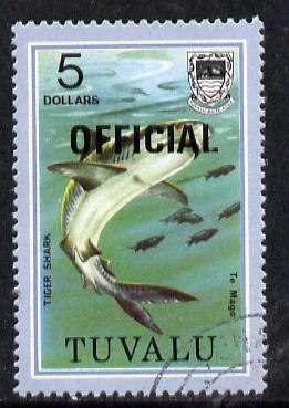 Tuvalu 1981 Official opt on $5 Tiger Shark (litho opt) SG O19a fine used (gutter pairs pro rata)