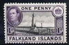 Falkland Islands 1938-50 KG6 Memorial 1d black & violet used SG148