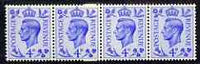 Great Britain 1950-52 KG6 4d light ultramarine horiz strip of 4 with coil join, 3 stamps unmounted mint, SG spec Q20d