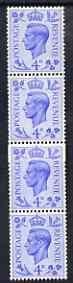 Great Britain 1950-52 KG6 4d light ultramarine vert strip of 4 with coil join, unmounted mint, SG spec Q20c