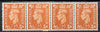 Great Britain 1950-52 KG6 1/2d pale orange horiz strip of 4 with coil join, 3 stamps unmounted mint, SG spec Q3j