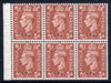 Great Britain 1950-52 KG6 2d pale red-brown booklet pane of 6 with inverted watermark unmounted mint SG spec QB33a